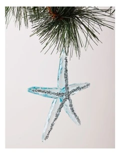 Eucalyptus Christmas Plastic Starfish Ornament 11cm in Blue