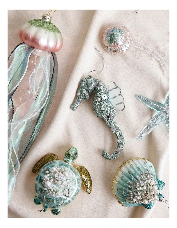 Eucalyptus Christmas Plastic Glittered Seahorse Ornament 15cm in Blue image 4