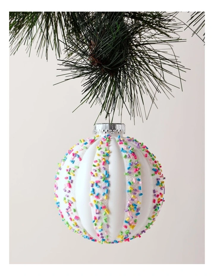 Candyland Christmas Plastic Sprinkle Stripe Bauble 11cm in Multicolour image 1