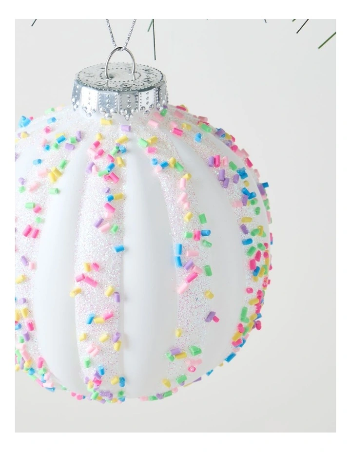 Nostalgia Christmas Plastic Sprinkle Stripe Bauble 11cm in Multicolour image 2