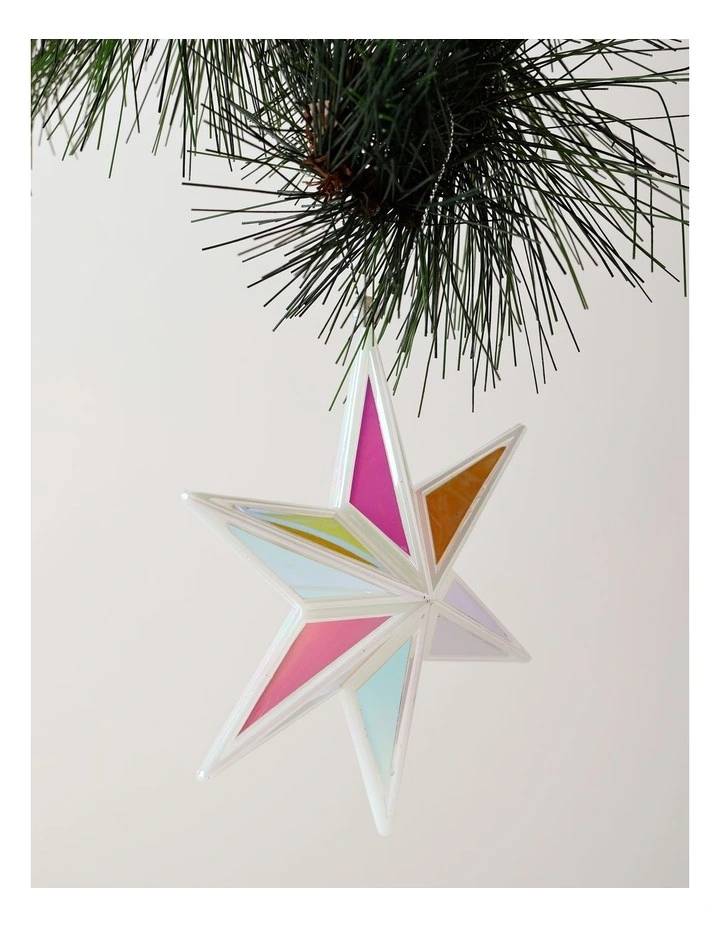 Candyland Christmas Holographic Plastic Star Ornament 13cm in White image 1