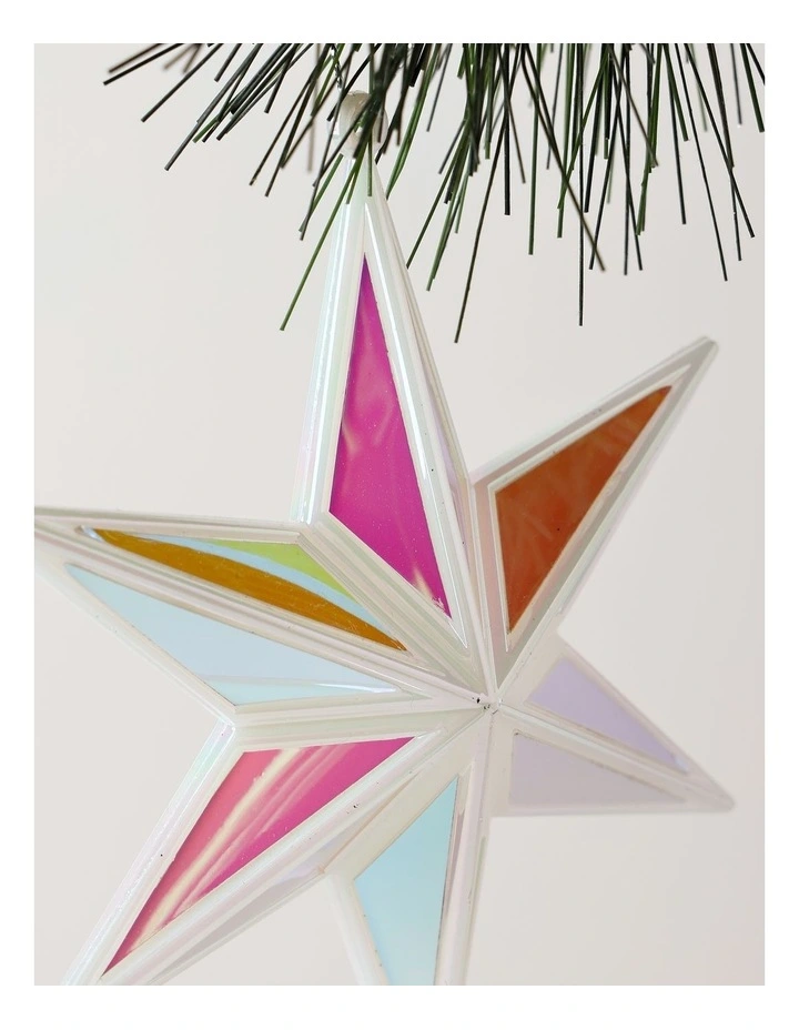 Candyland Christmas Holographic Plastic Star Ornament 13cm in White image 2
