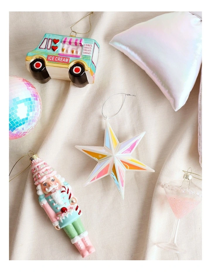 Candyland Christmas Holographic Plastic Star Ornament 13cm in White image 4