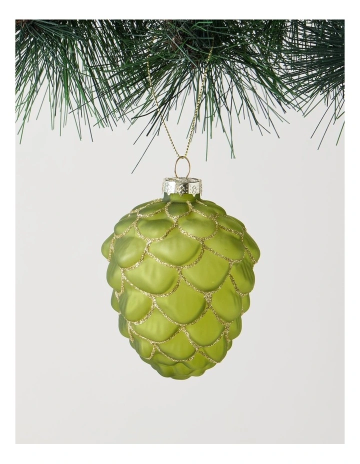 Harvest Christmas Glass Glitter Acorn Ornament 9cm in Green image 1
