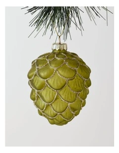 Harvest Christmas Glass Glitter Acorn Ornament 9cm in Green