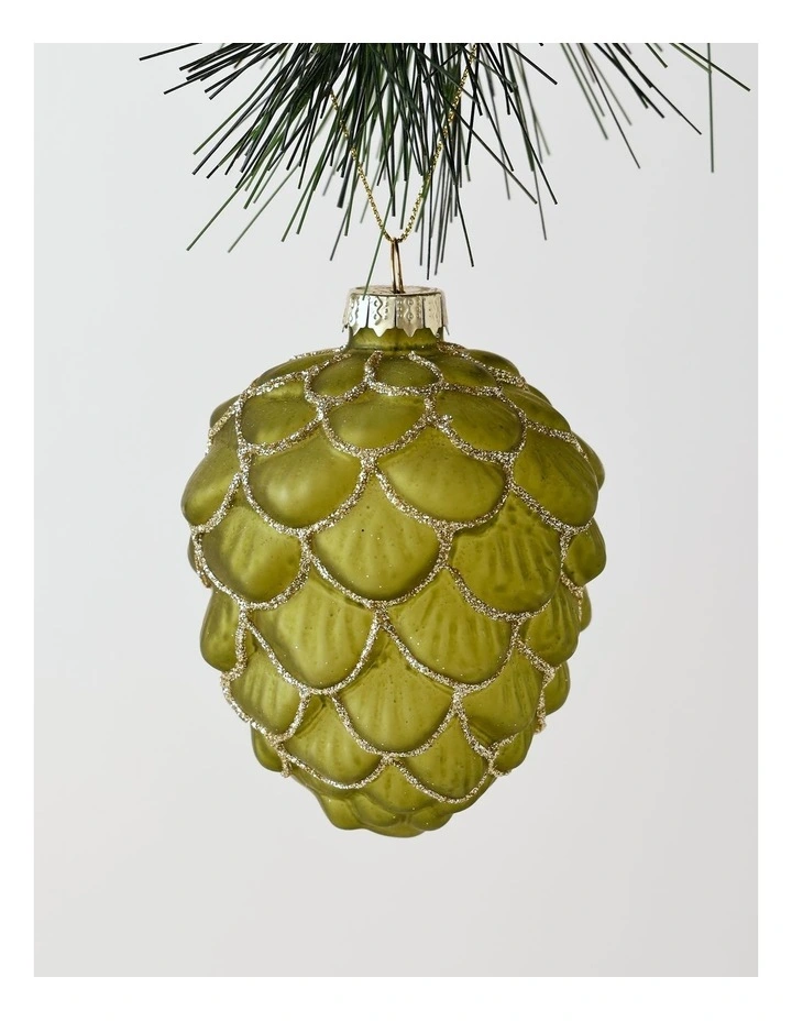 Harvest Christmas Glass Glitter Acorn Ornament 9cm in Green image 1