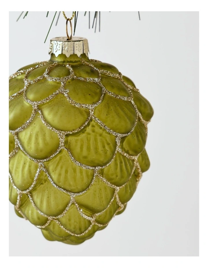 Harvest Christmas Glass Glitter Acorn Ornament 9cm in Green image 2