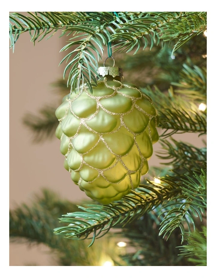 Harvest Christmas Glass Glitter Acorn Ornament 9cm in Green image 3