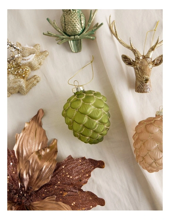 Harvest Christmas Glass Glitter Acorn Ornament 9cm in Green image 4