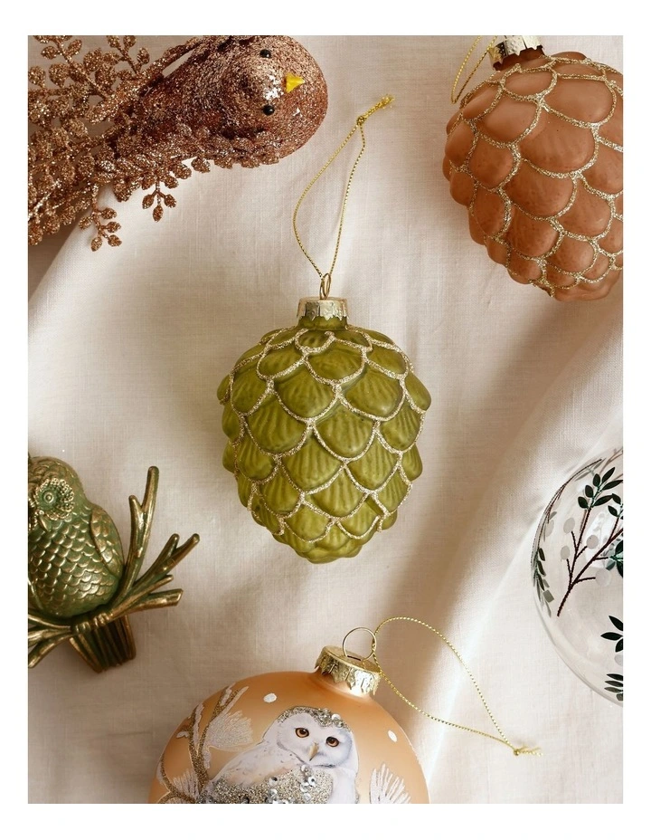 Harvest Christmas Glass Glitter Acorn Ornament 9cm in Green image 5
