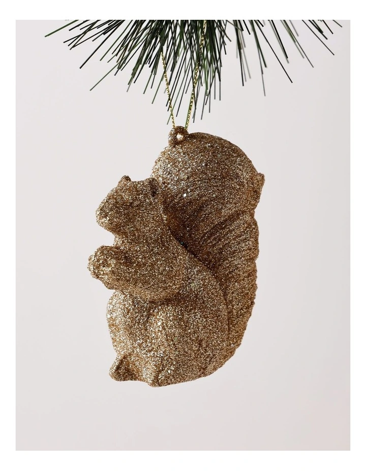 Harvest Christmas Glitter Squirrel Ornament 9cm in Gold image 1