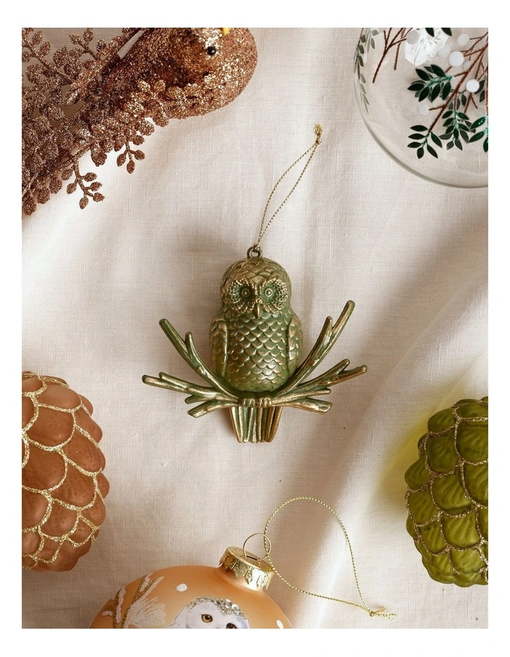 Harvest Christmas Owl Ornament 9cm in Green image 3
