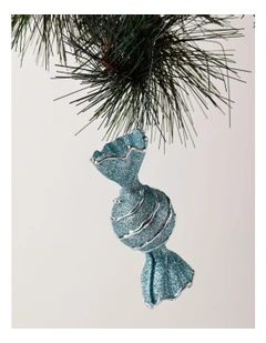 Candyland Christmas Plastic Glitter Candy Ornament 10cm in Blue