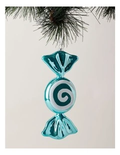 Candyland Christmas Plastic Glitter Candy Ornament 10cm in Blue