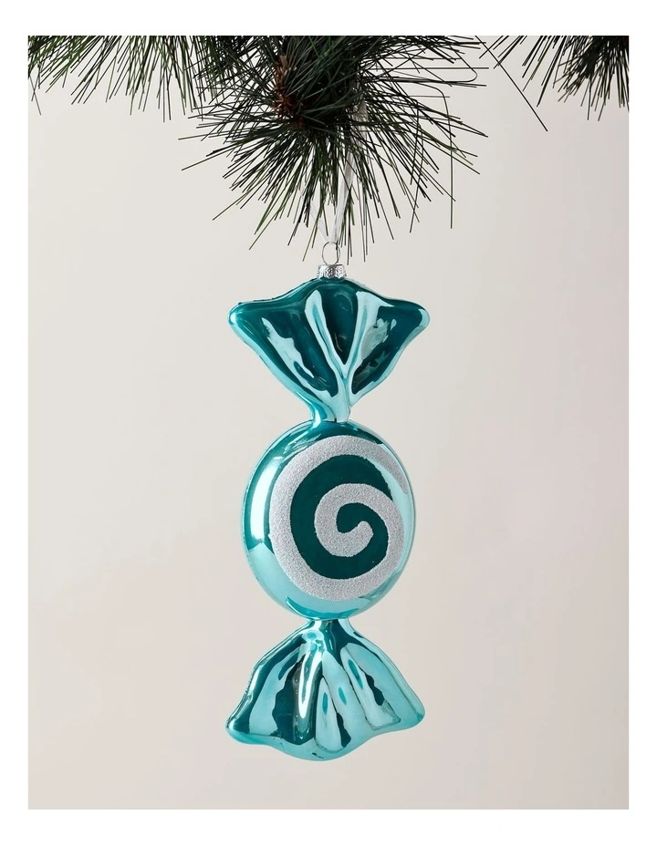 Candyland Christmas Plastic Glitter Candy Ornament 10cm in Blue image 1