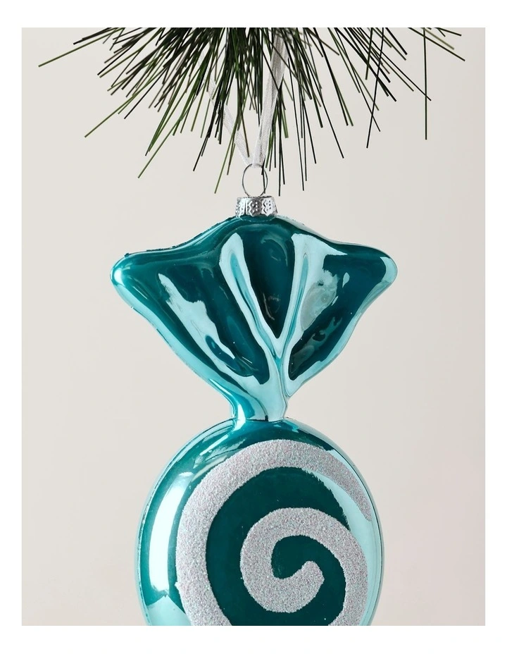 Candyland Christmas Plastic Glitter Candy Ornament 10cm in Blue image 2