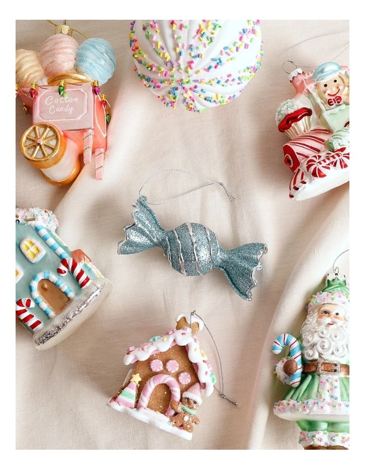 Candyland Christmas Plastic Glitter Candy Ornament 10cm in Blue image 3