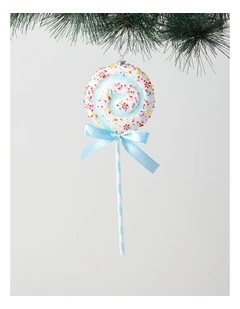 Nostalgia Christmas Plastic Glitter Swirl Lollipop Ornament 26cm in Blue/Sprinkle
