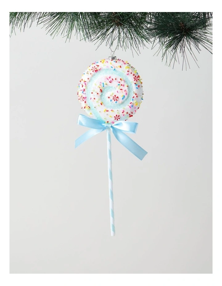 Nostalgia Christmas Plastic Glitter Swirl Lollipop Ornament 26cm in Blue/Sprinkle image 1