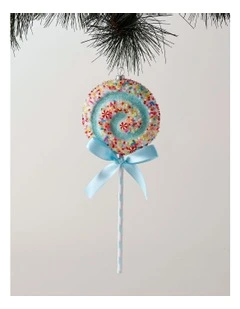 Candyland Christmas Plastic Glitter Swirl Lollipop Ornament 26cm in Blue/Sprinkle