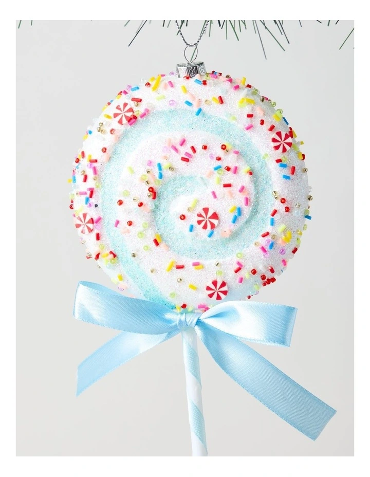 Nostalgia Christmas Plastic Glitter Swirl Lollipop Ornament 26cm in Blue/Sprinkle image 2