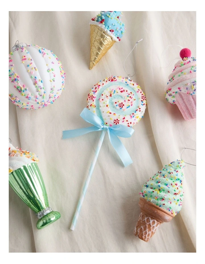 Nostalgia Christmas Plastic Glitter Swirl Lollipop Ornament 26cm in Blue/Sprinkle image 3