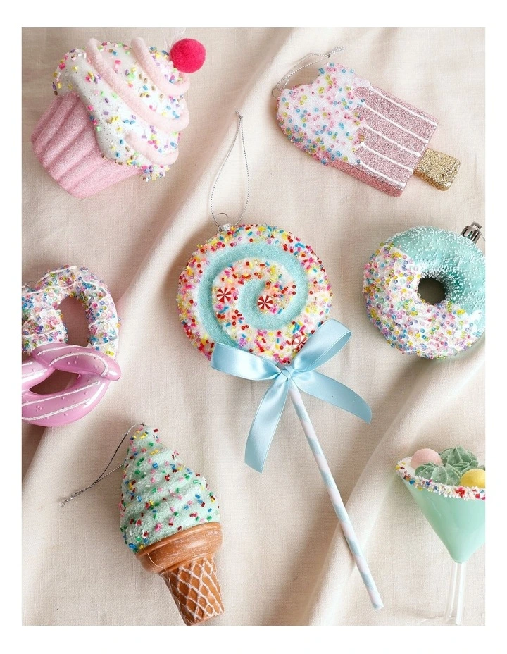 Candyland Christmas Plastic Glitter Swirl Lollipop Ornament 26cm in Blue/Sprinkle image 4