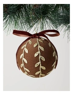 Harvest Christmas Plastic Flocked Bauble withLeaves 10cm in Brown