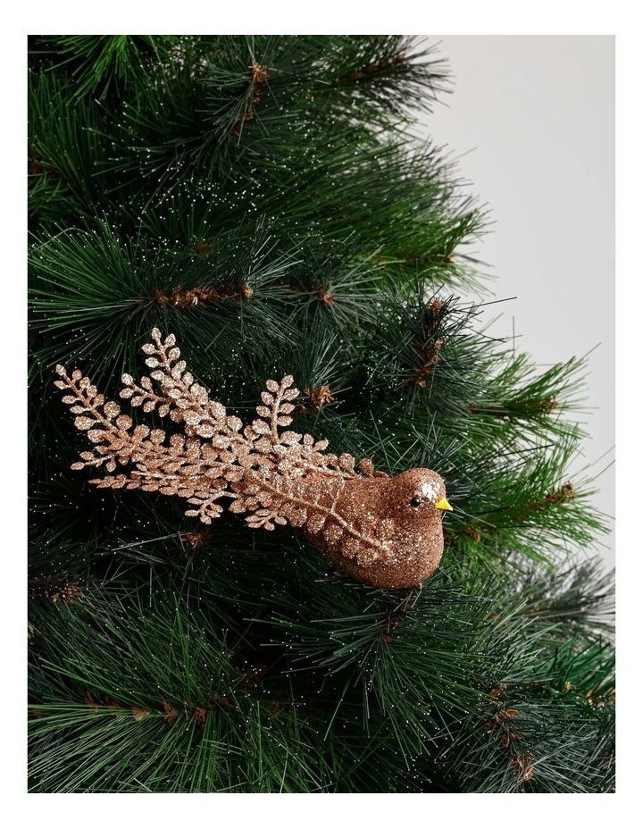 Harvest Christmas Plastic Glitter Fern Tail Bird Clip 19cm in Champagne image 1