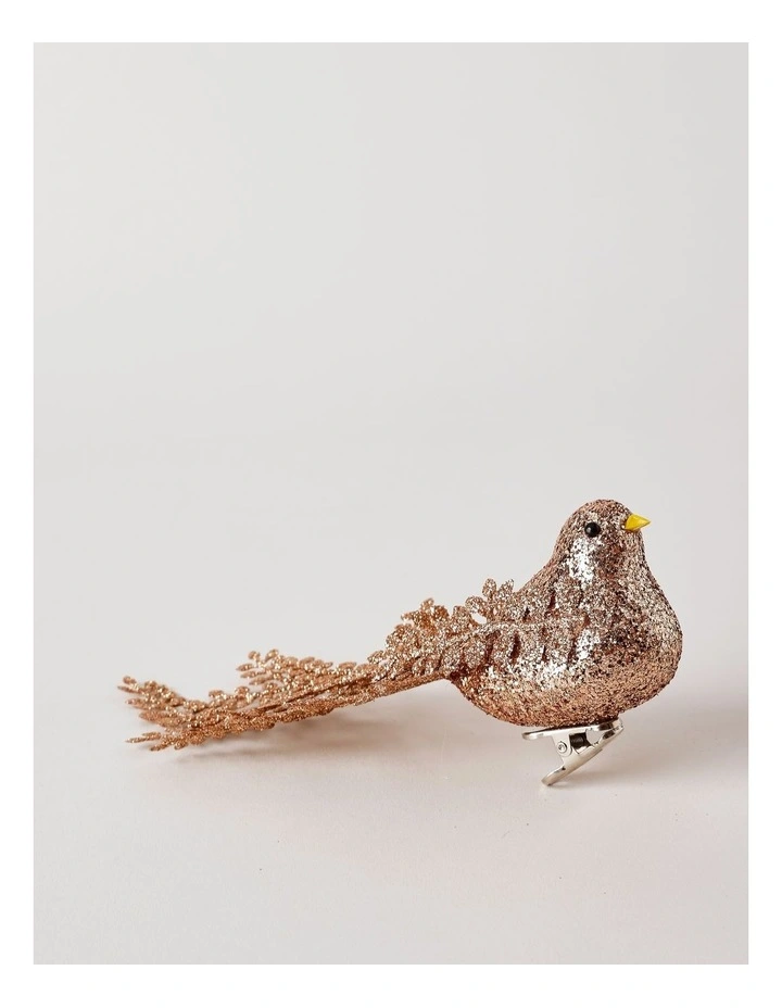 Harvest Christmas Plastic Glitter Fern Tail Bird Clip 19cm in Champagne image 2