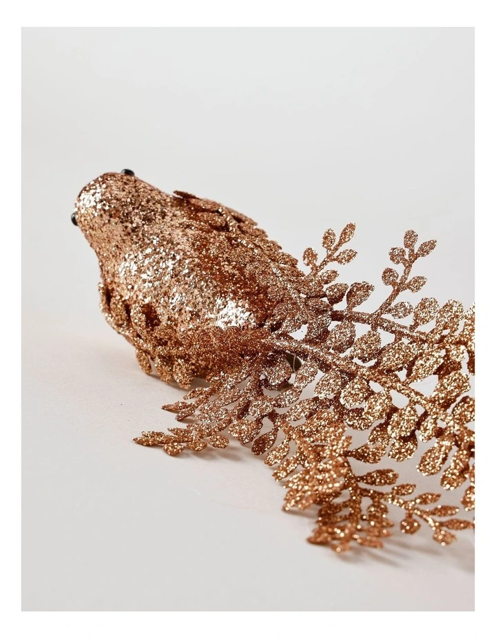 Harvest Christmas Plastic Glitter Fern Tail Bird Clip 19cm in Champagne image 3