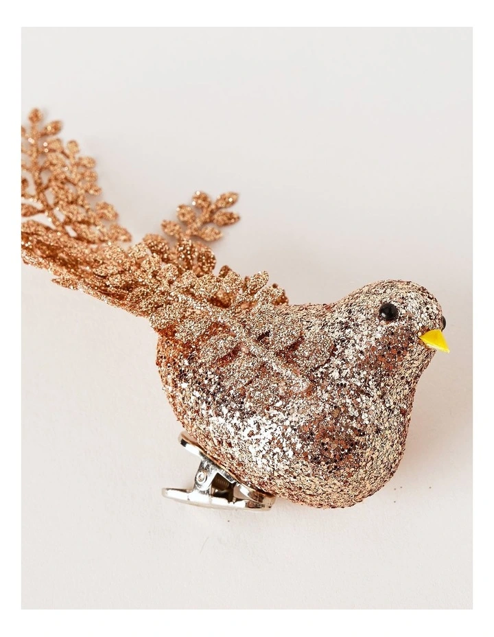 Harvest Christmas Plastic Glitter Fern Tail Bird Clip 19cm in Champagne image 4