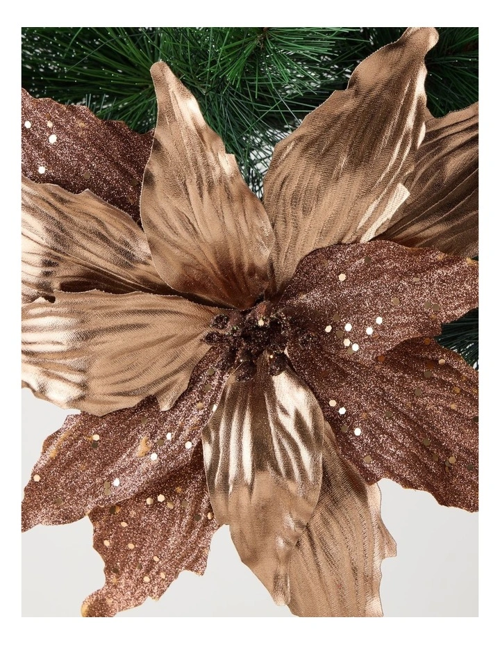 Harvest Christmas Fabric Glittered Poinsettia Clip 25cm in Brown image 2