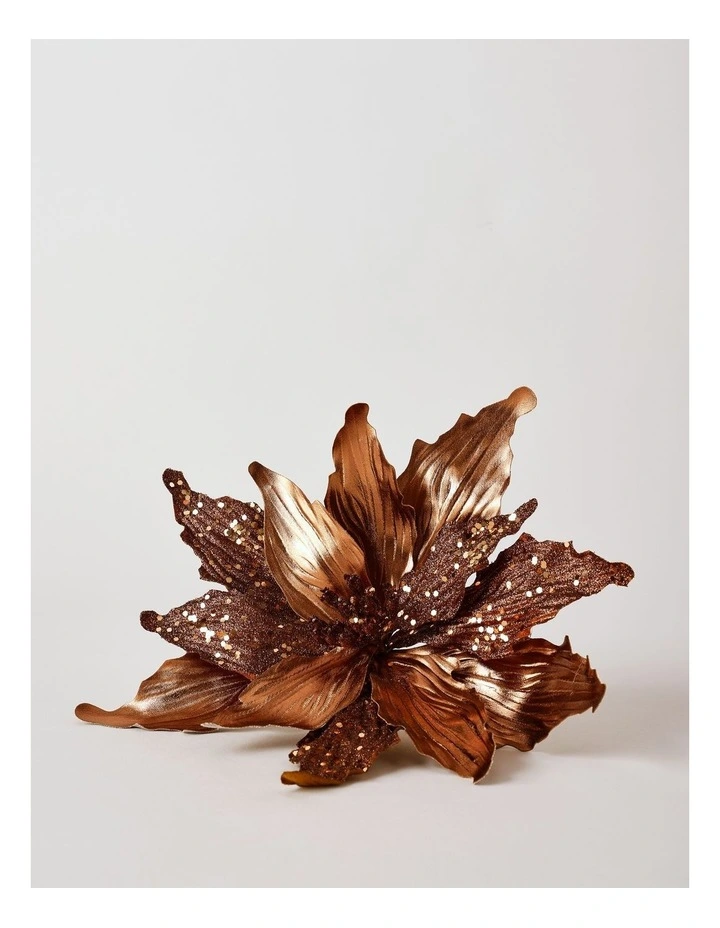 Harvest Christmas Fabric Glittered Poinsettia Clip 25cm in Brown image 2
