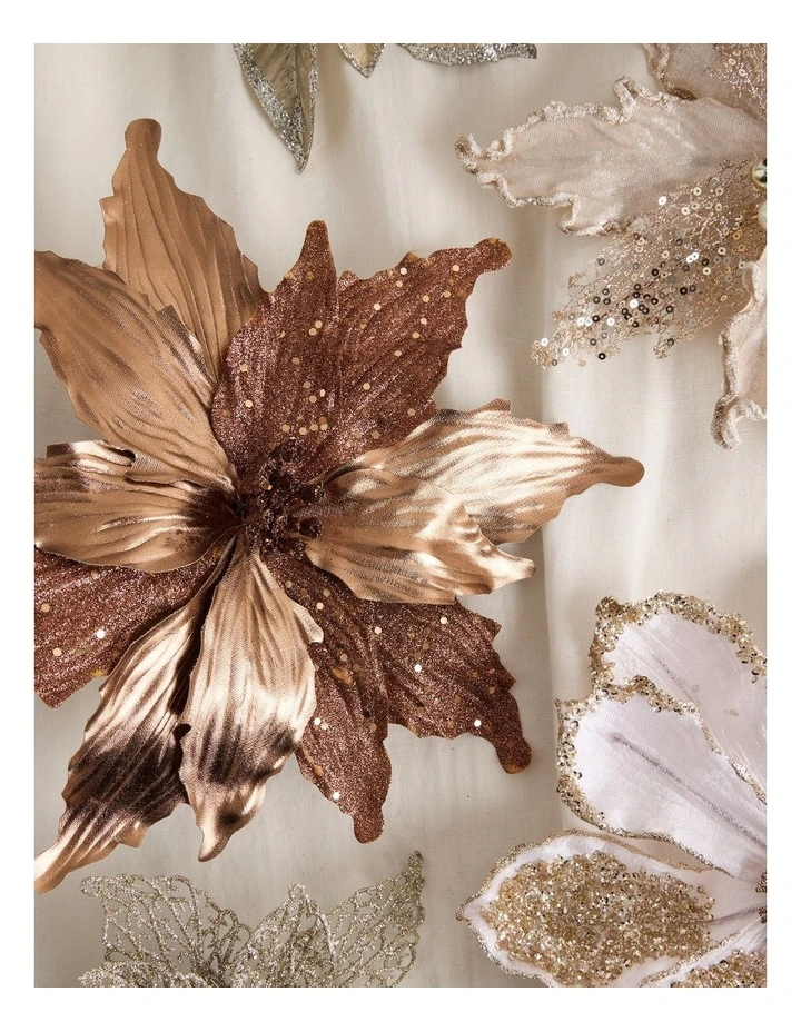 Harvest Christmas Fabric Glittered Poinsettia Clip 25cm in Brown image 3