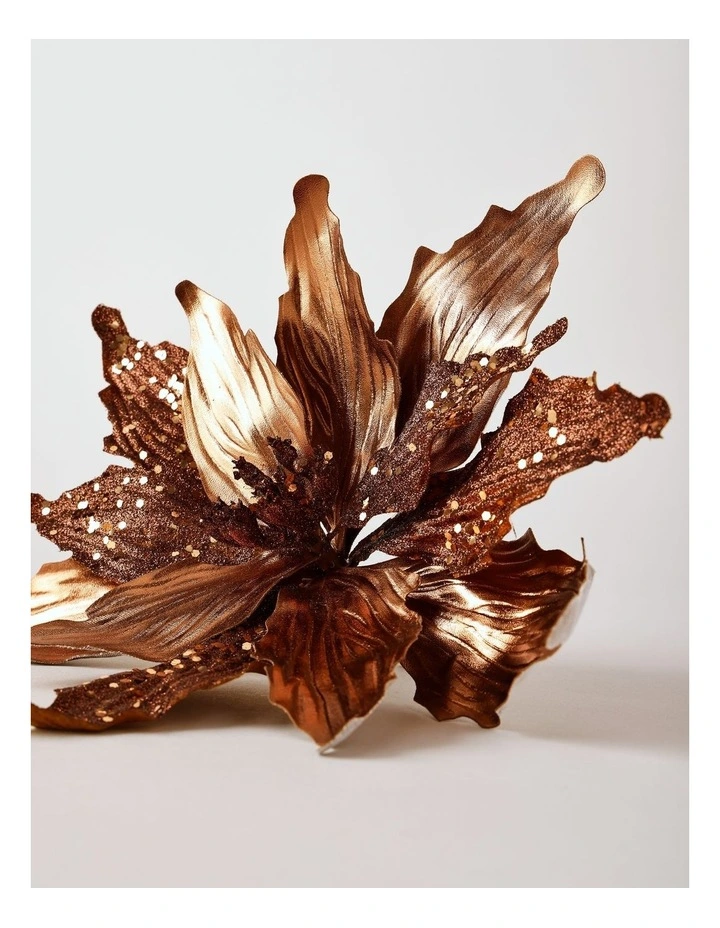 Harvest Christmas Fabric Glittered Poinsettia Clip 25cm in Brown image 3
