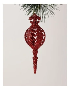Heirloom Christmas Plastic Glitter Spindel Ornament 17cm in Red