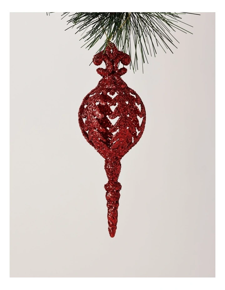 Heirloom Christmas Plastic Glitter Spindel Ornament 17cm in Red image 1