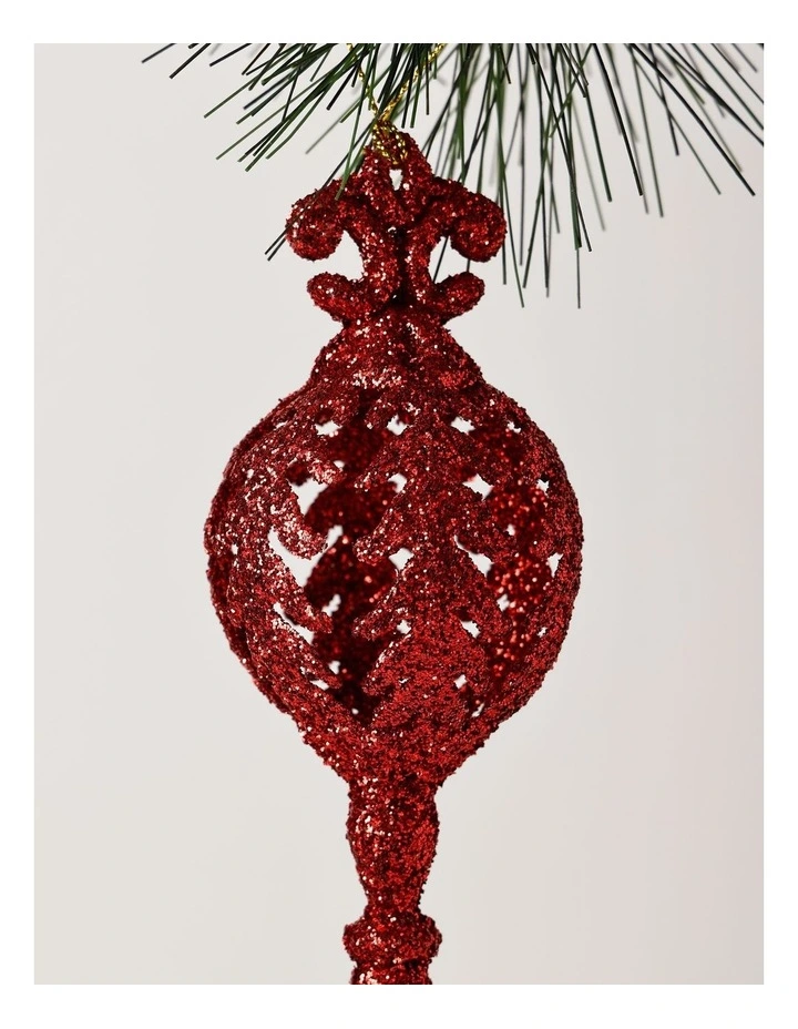 Heirloom Christmas Plastic Glitter Spindel Ornament 17cm in Red image 2