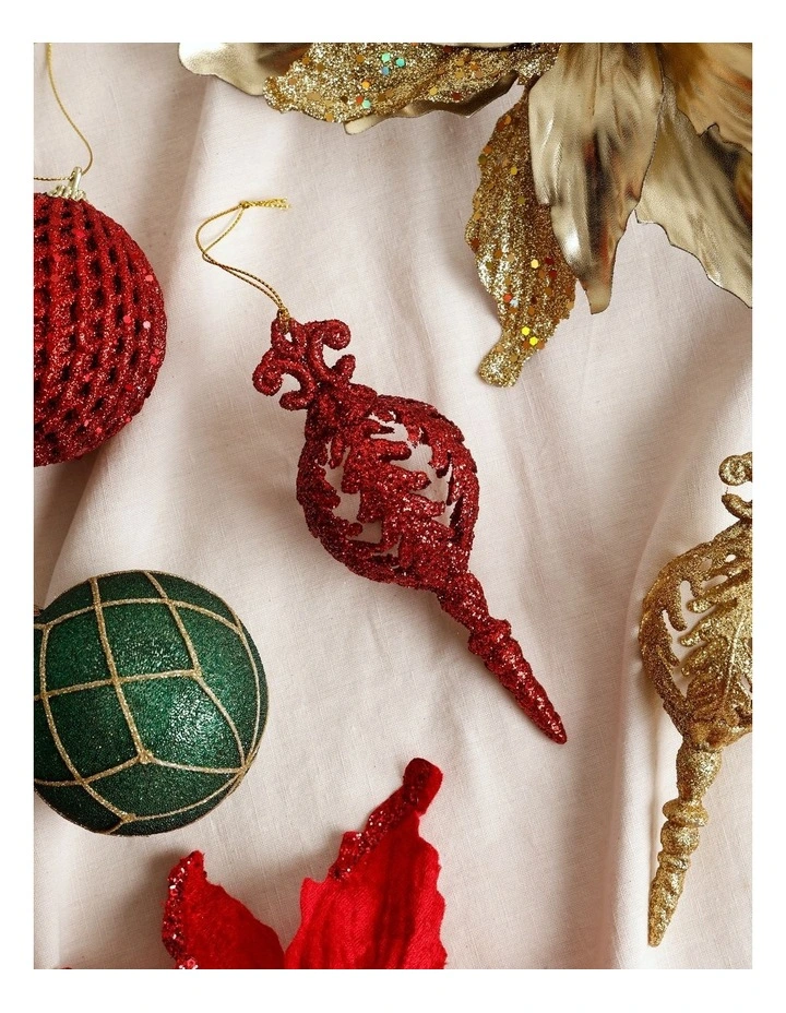 Heirloom Christmas Plastic Glitter Spindel Ornament 17cm in Red image 3