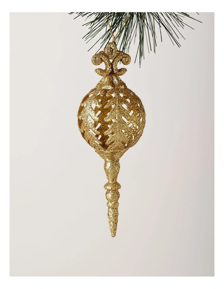 Heirloom Christmas Plastic Glitter Spindel Ornament 17cm in Gold image 1