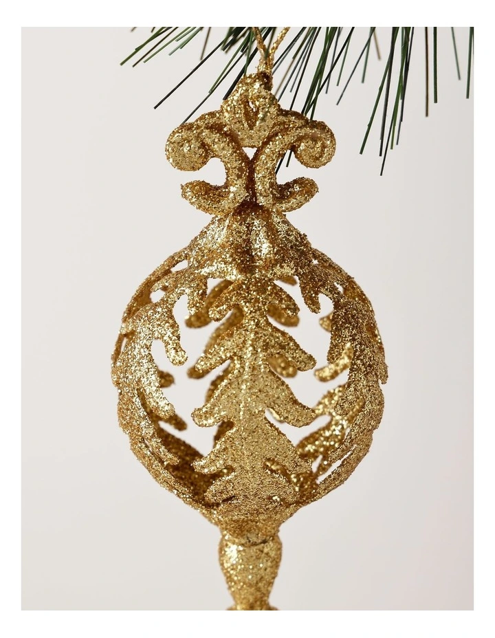Heirloom Christmas Plastic Glitter Spindel Ornament 17cm in Gold image 2