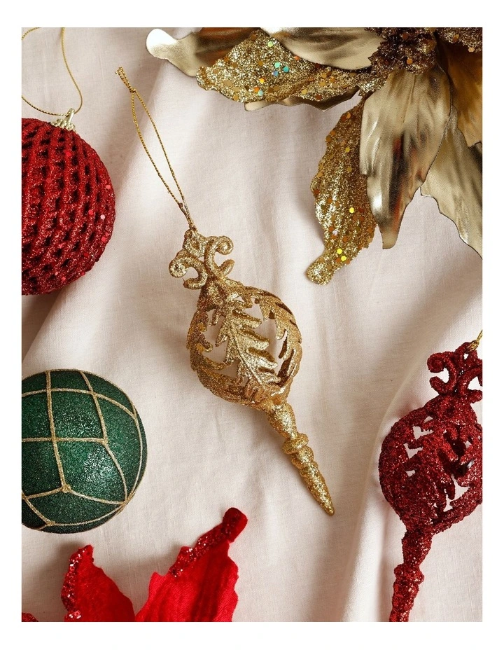 Heirloom Christmas Plastic Glitter Spindel Ornament 17cm in Gold image 4