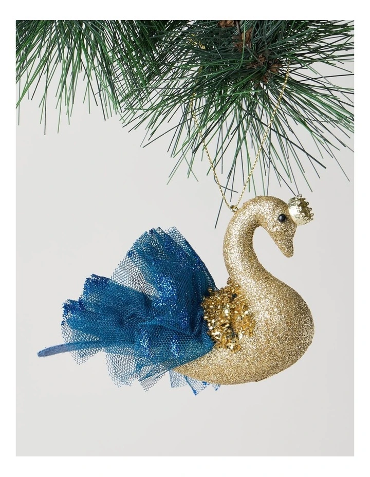 Luxe Christmas Plastic Swan Ornament 8cm in Blue image 1