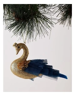 Luxe Christmas Plastic Swan Ornament 8cm in Blue