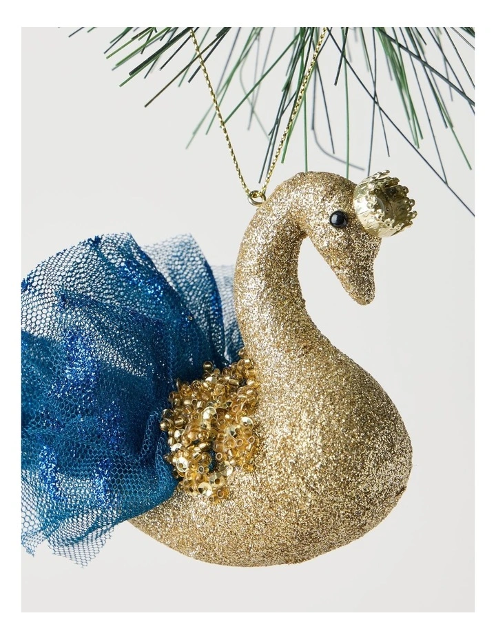 Luxe Christmas Plastic Swan Ornament 8cm in Blue image 2