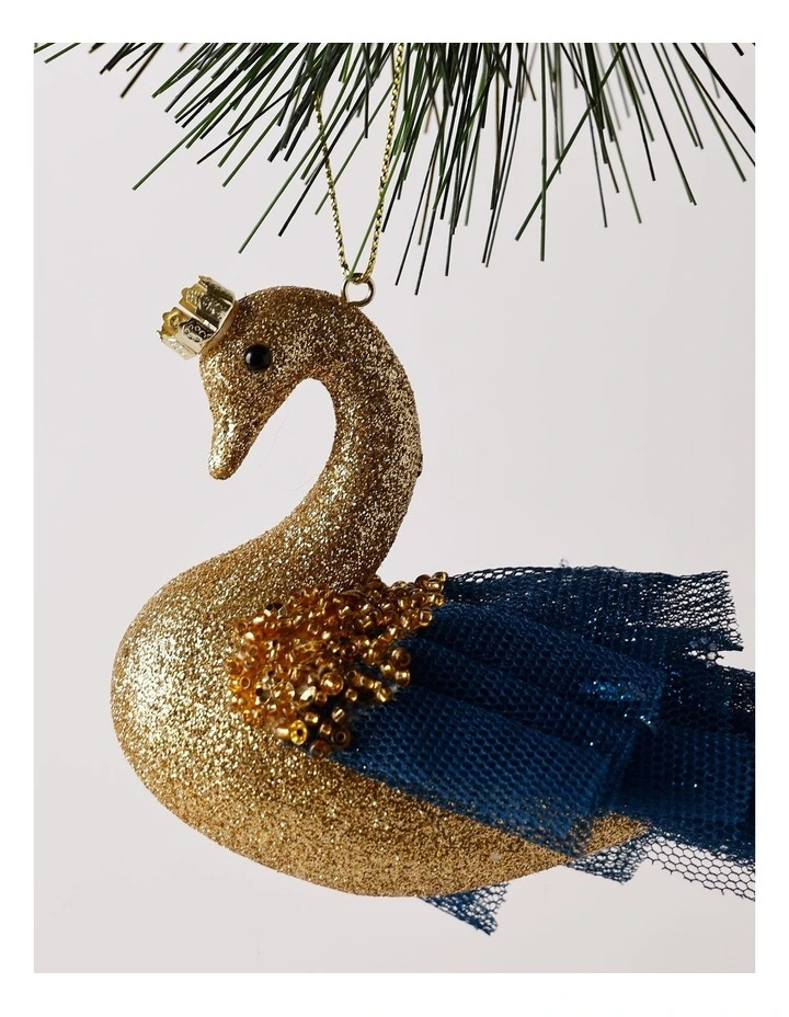 Luxe Christmas Plastic Swan Ornament 8cm in Blue image 2