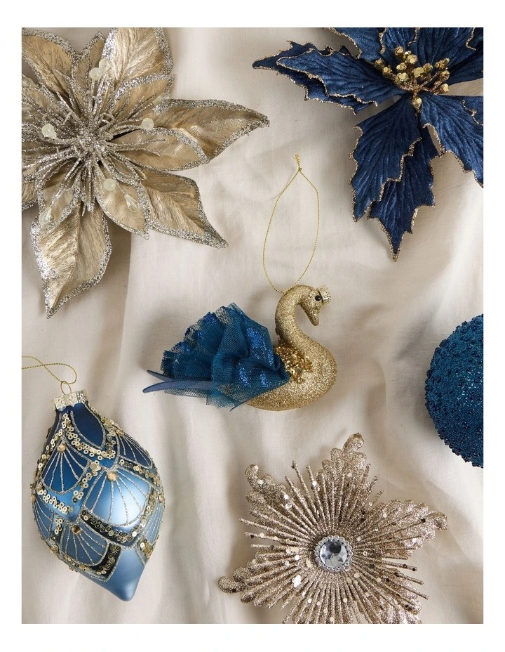 Luxe Christmas Plastic Swan Ornament 8cm in Blue image 3