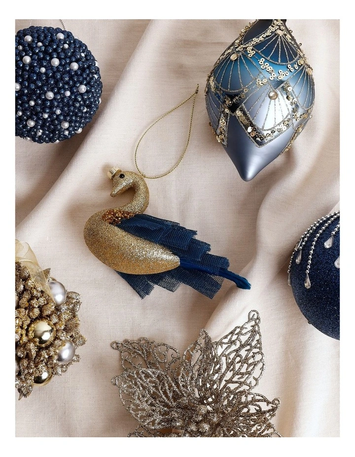 Luxe Christmas Plastic Swan Ornament 8cm in Blue image 4