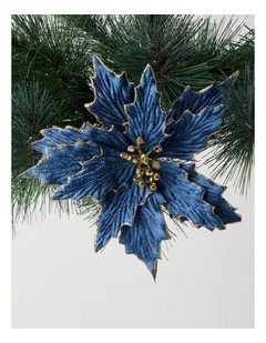Luxe Christmas Fabric Poinsettia Clip 23cm in Navy